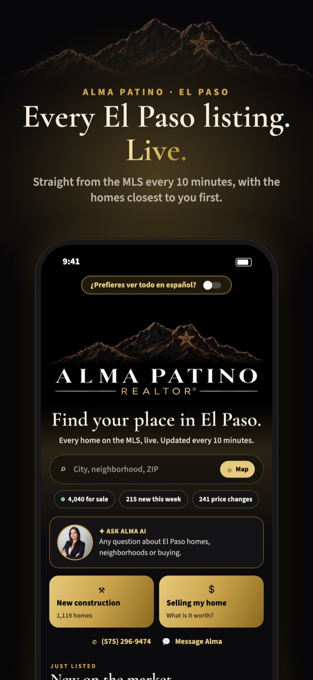 The Alma Patino Realtor app home screen